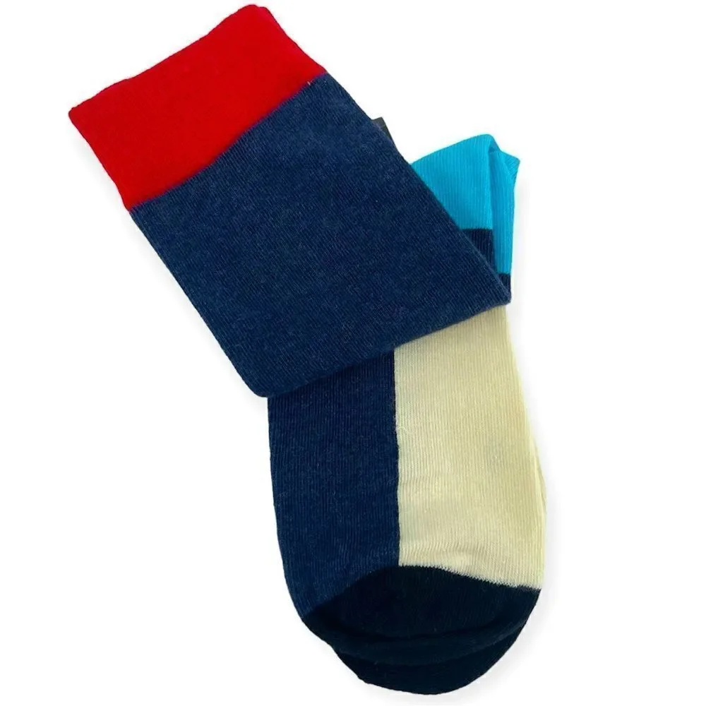 Men’s Red Blue White Colorblock Novelty Casual Dress Cotton Crew Socks One Size